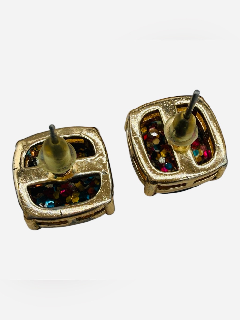 Multicolor Glitter Large Square Stud Earrings - Women's Fashion Jewelry - Picture 4 of 6